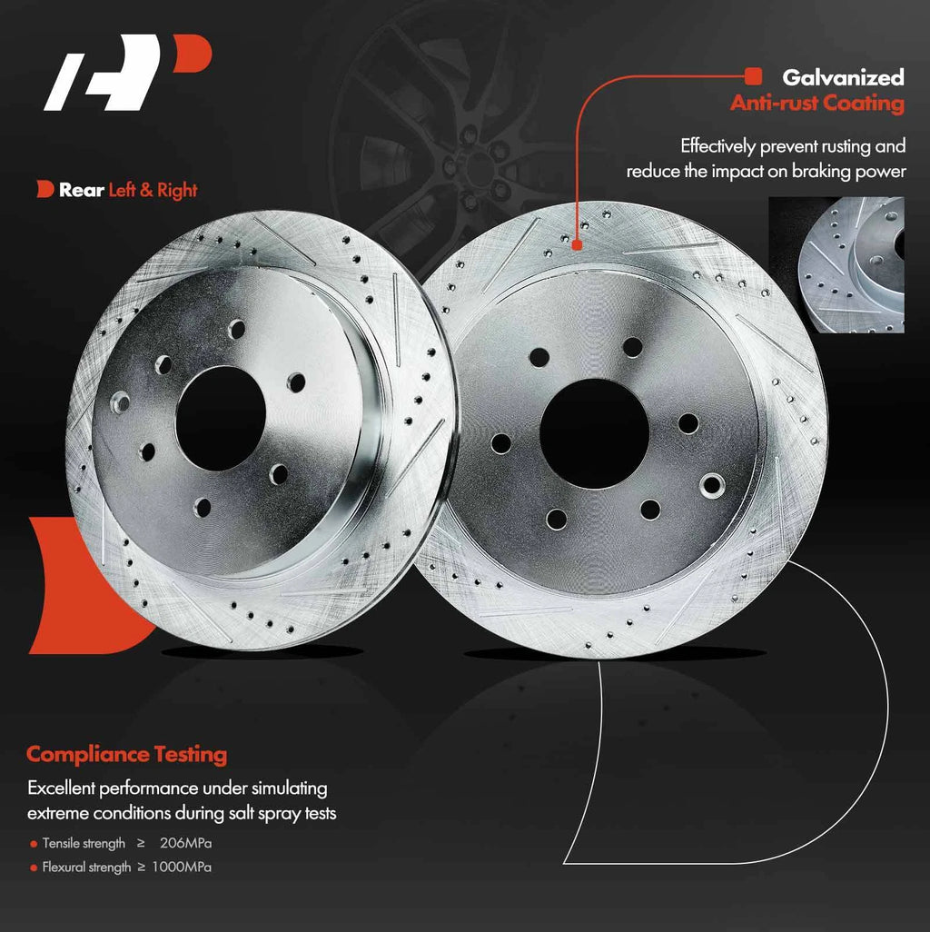 Rear Drilled Brake Rotors & Ceramic Pads for Infiniti QX56 QX80 (2004–2020)