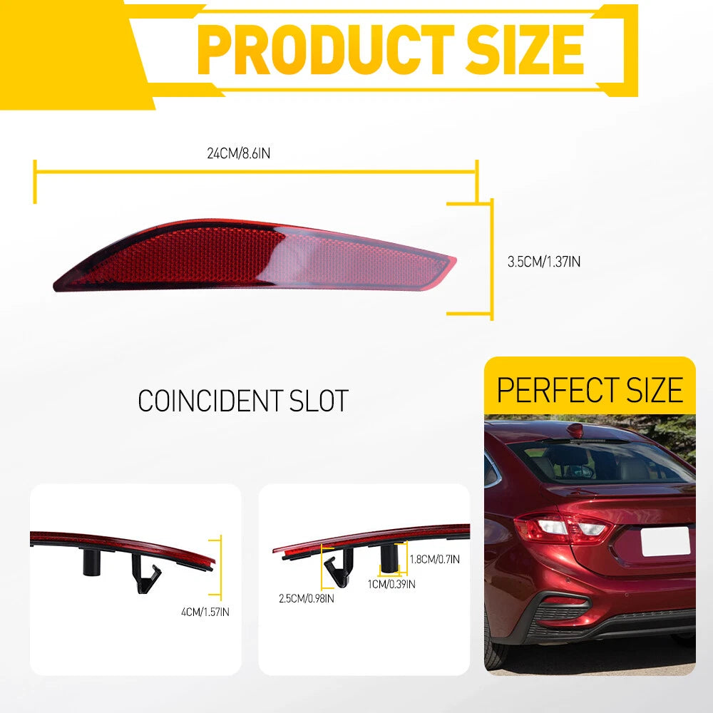 Set of 2 Rear Bumper Reflectors for Chevy Cruze (2016â2019)