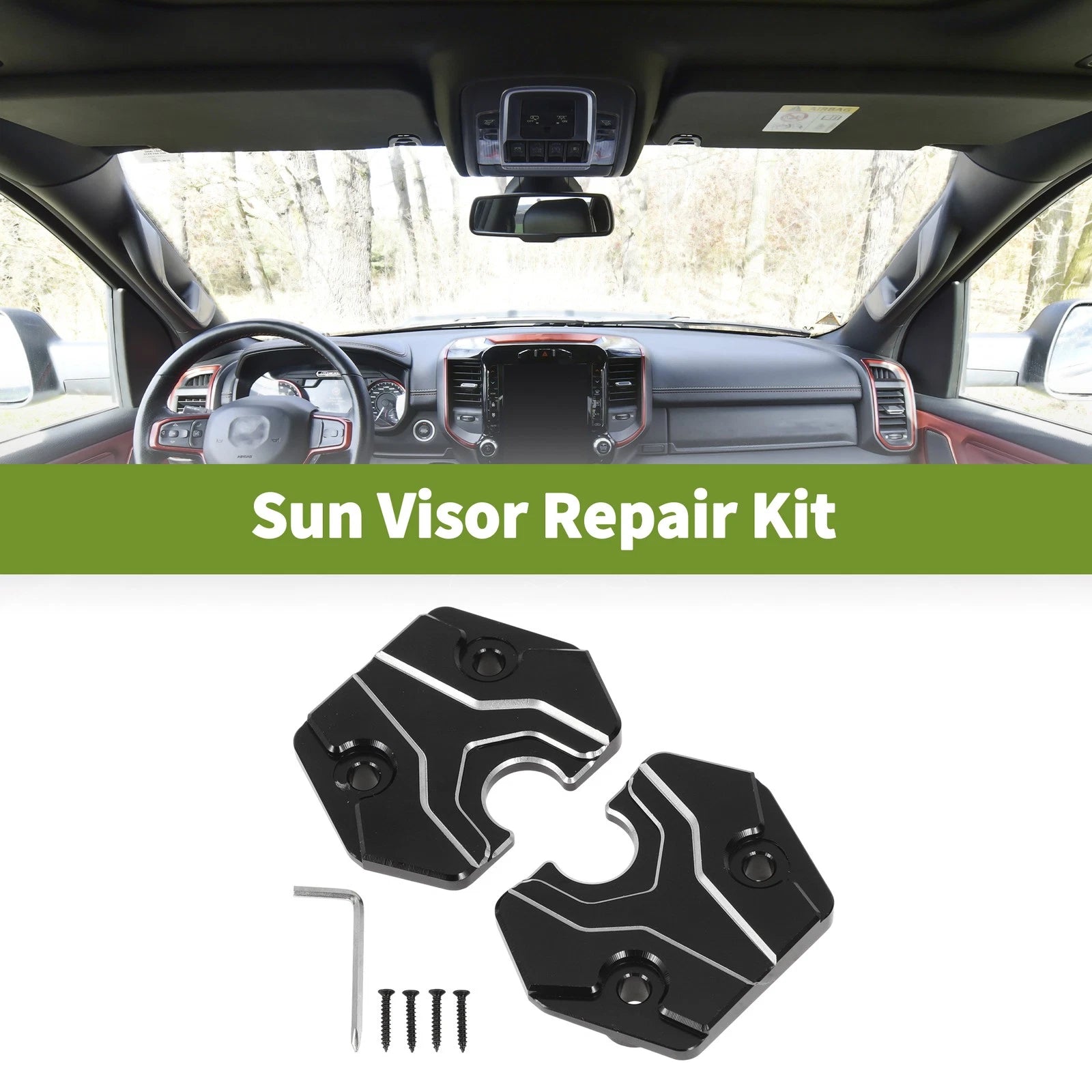 Set of 1 Sun Visor Repair Kit for Dodge Ram 1500 (2019–2023) Black