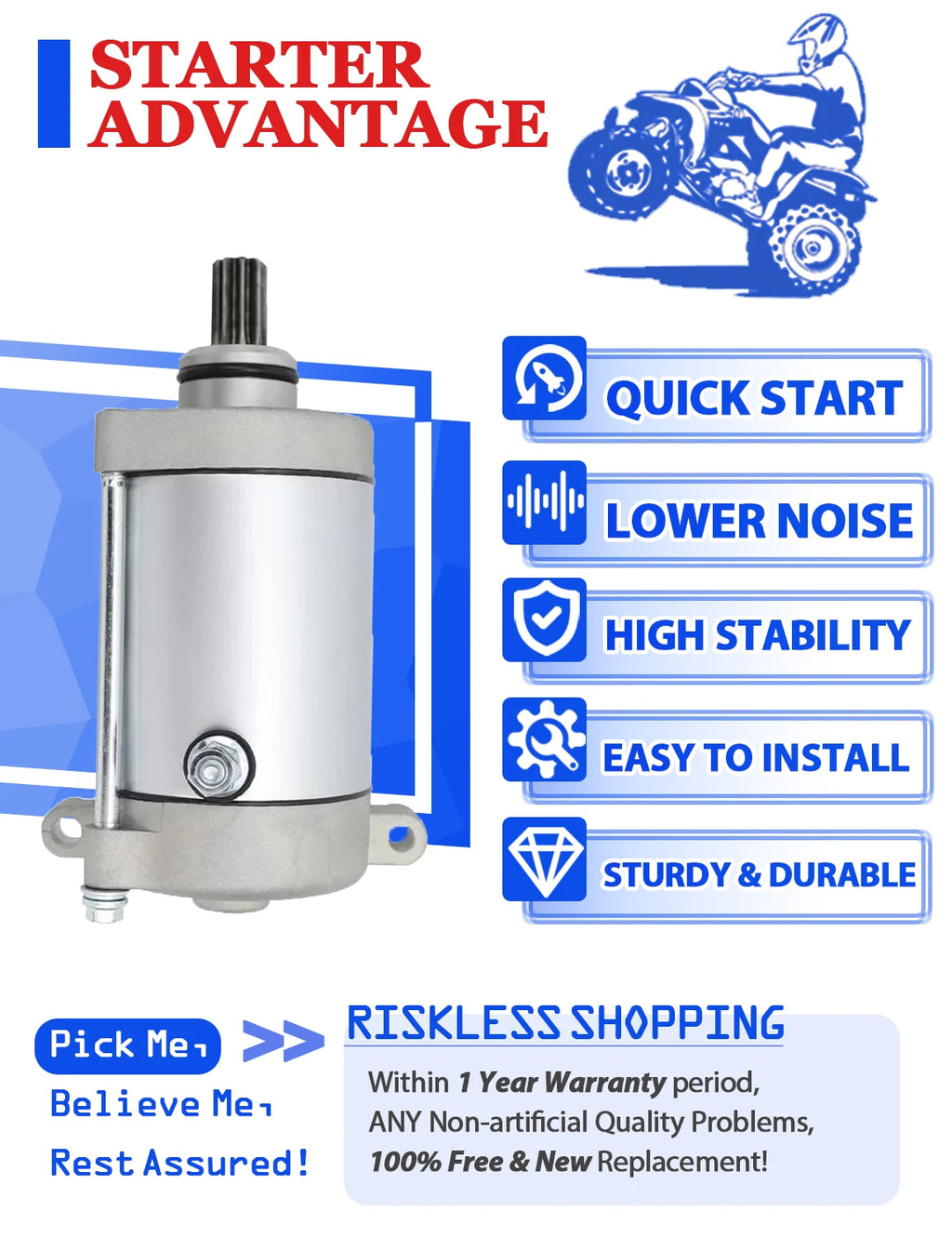 Starter for Yamaha Grizzly 600 YFM600 (1998–2001) with Bendix