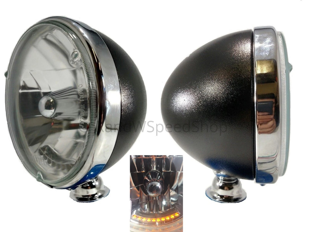 Crystal Headlights w 10 LED Amber Turn Signal for Black Dietz 7 Inch (2000–2000)