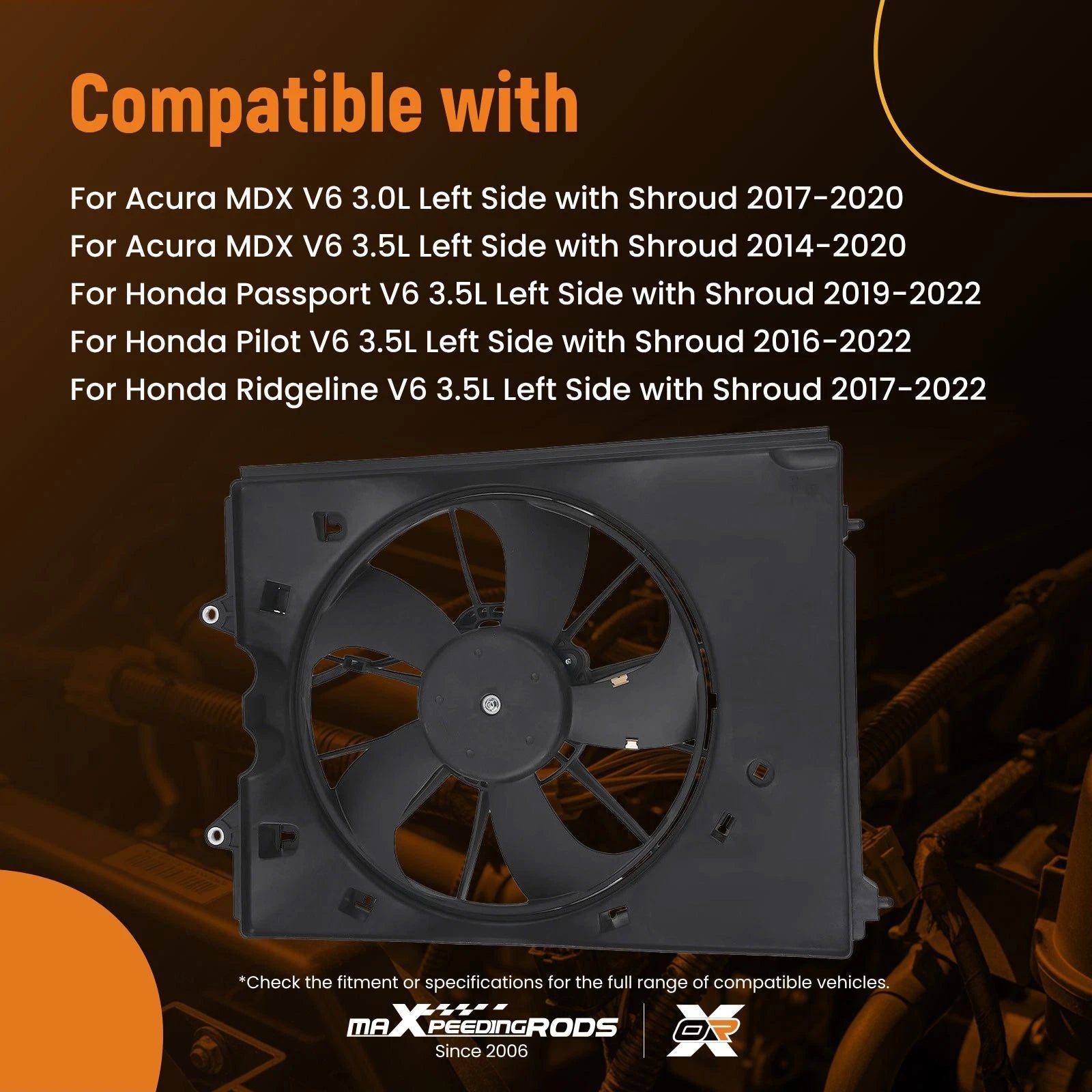 Cooling Fan Assembly Left for Acura MDX, Honda Passport (2014–2022)