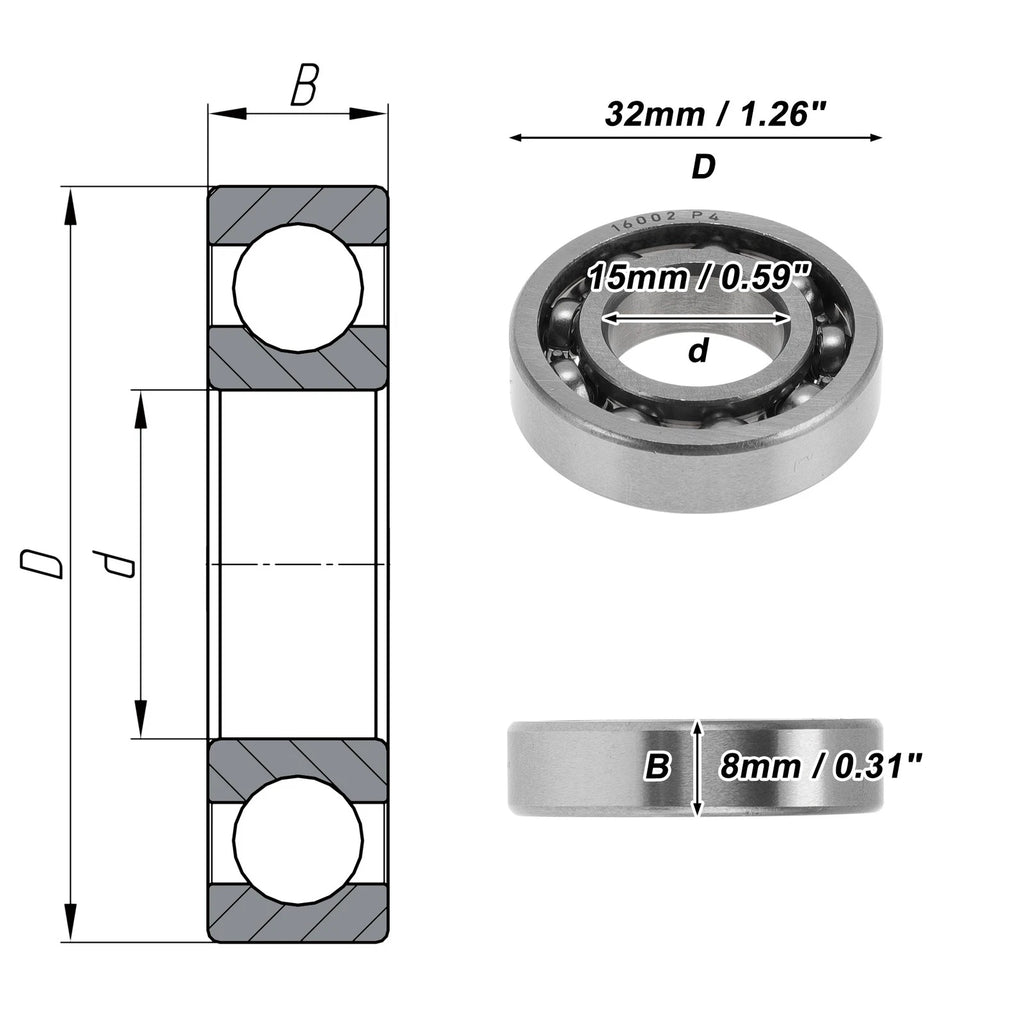 Deep Groove Ball Bearing 15x32x8mm for Various Models (16002)