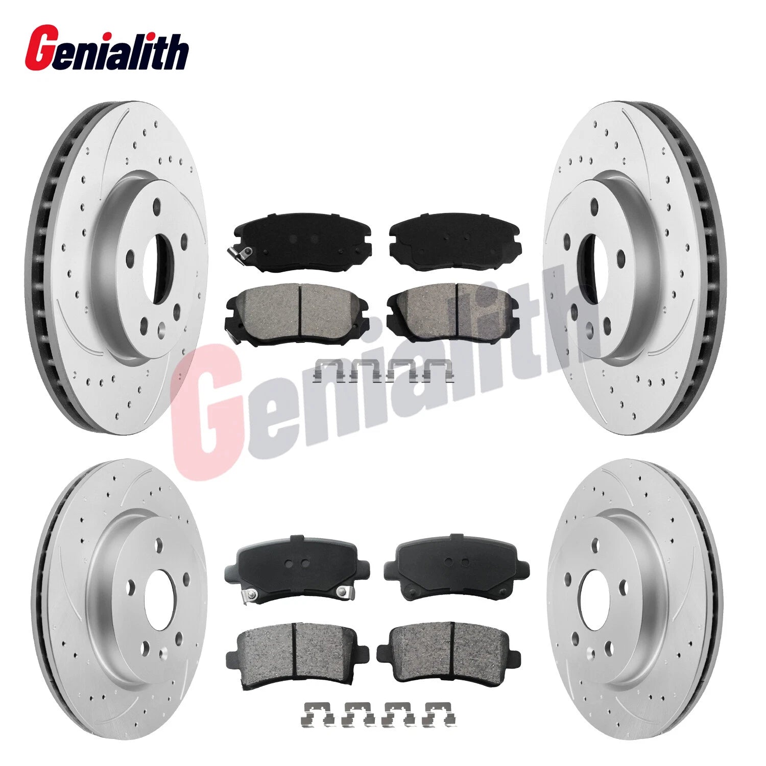 Front Rear Drilled Disc Rotors Brake Pads Kit for Chevrolet Impala (2014–2020)