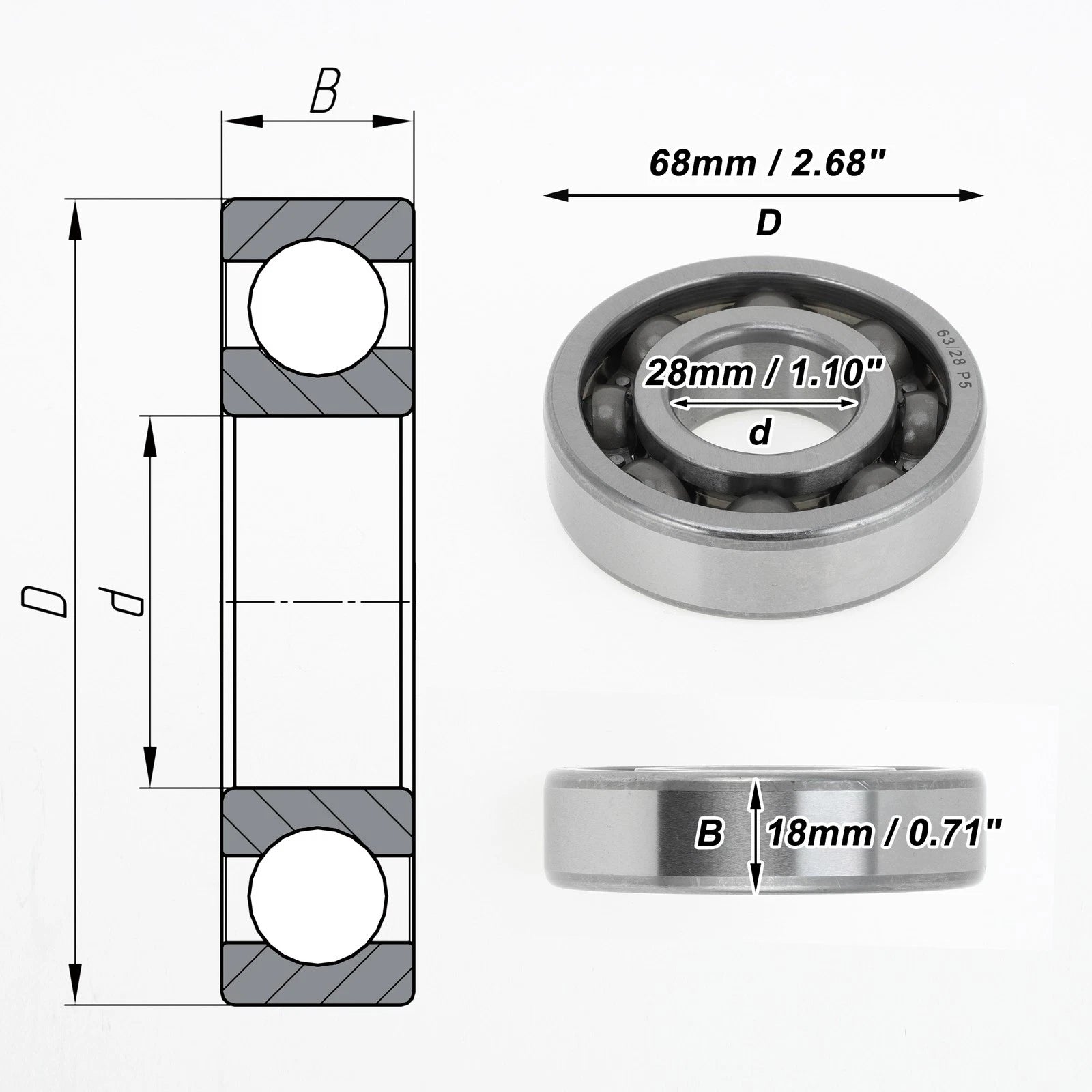 Deep Groove Ball Bearing 28x68x18mm for Scooter Skateboard (P5)
