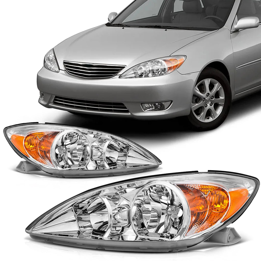 Chrome Amber Halogen Headlights Assembly Pair for Toyota Camry (2002–2004)