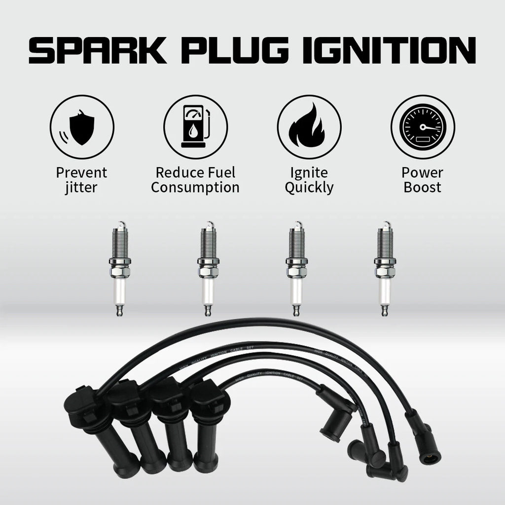 4X Spark Plug & 4X Wire for Ford Contour 2.0L (1998–2000)