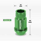 20Pc M12X1.5 Green JDM Open End Bulge Hex Lug Nuts + 25mm Extension