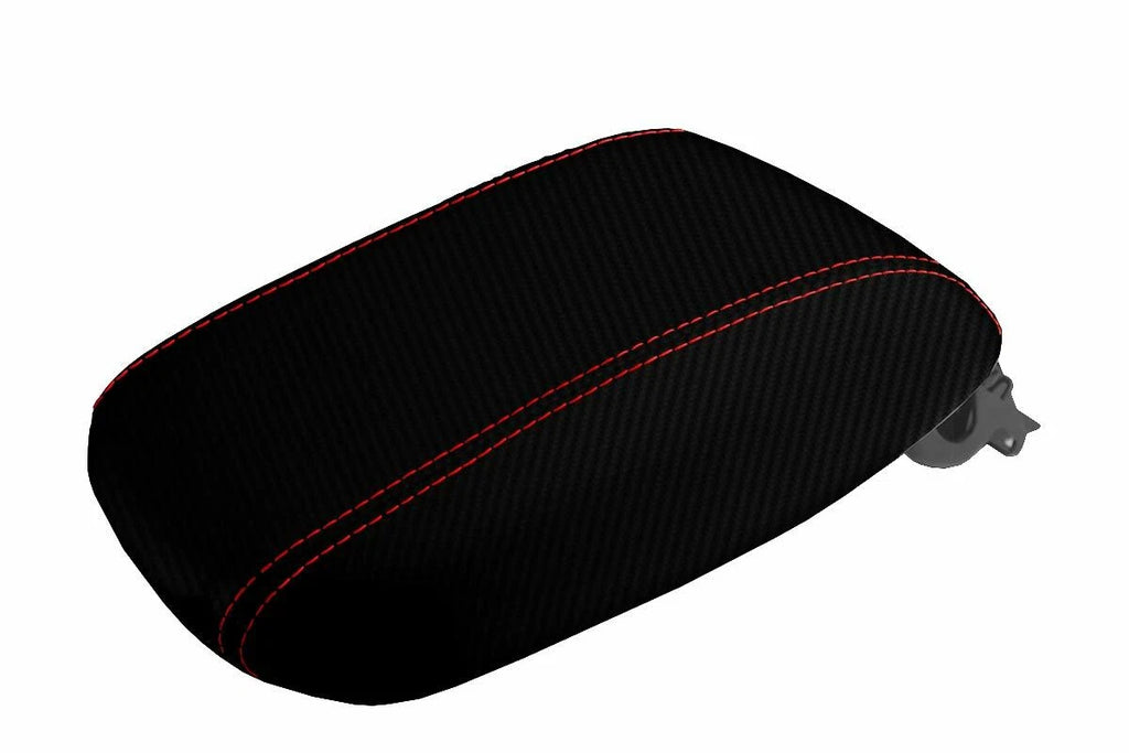 Carbon Fiber Console Lid Armrest Cover for Dodge Dart (2013–2016) Red Stitch