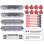 2X Polished Finned Cast Aluminum Valve Covers for Chevy LS1 LS2 LS3