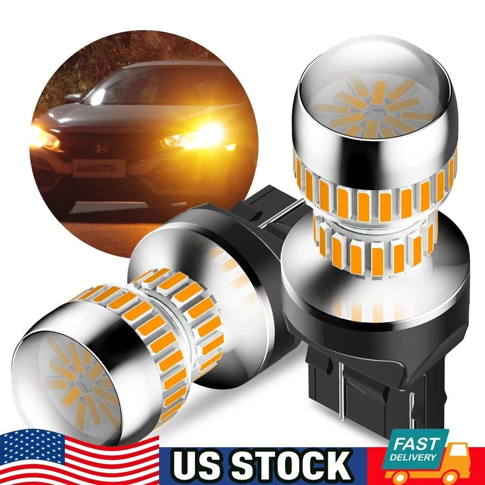 2X 7443 7444 7440 LED Amber Turn Signal Parking DRL Light Bulbs