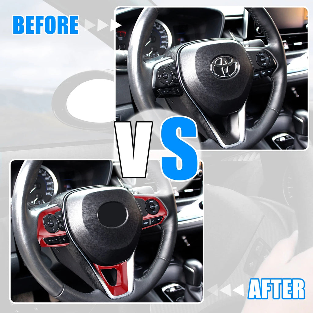 3 Pcs Red Steering Wheel Cover Trim for Toyota Corolla (2020–2022)