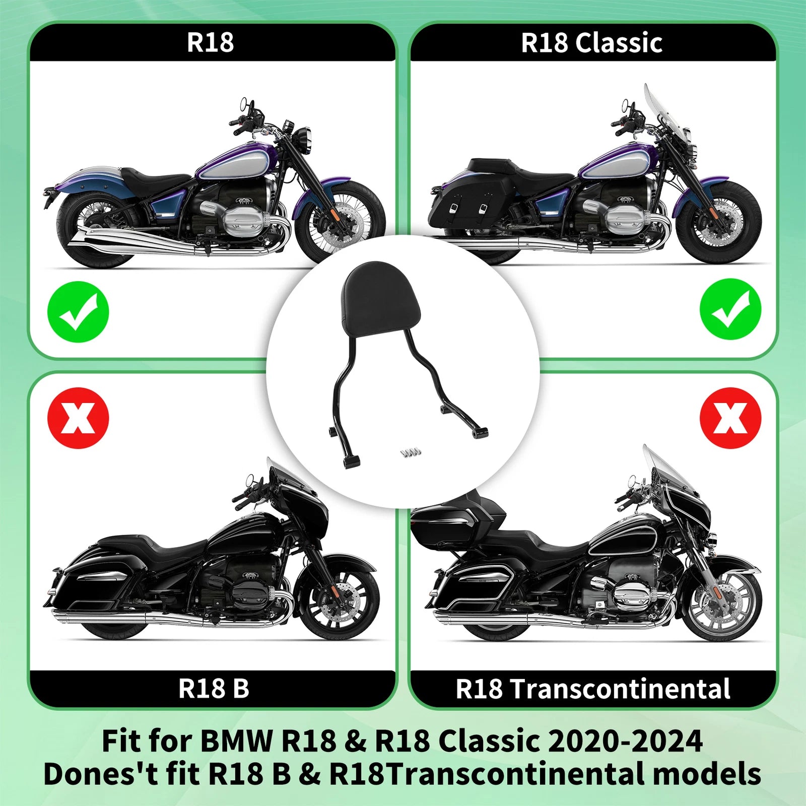 Black Rear Passenger Backrest Pad Sissy Bar for BMW R18 Classic (2021–2024)
