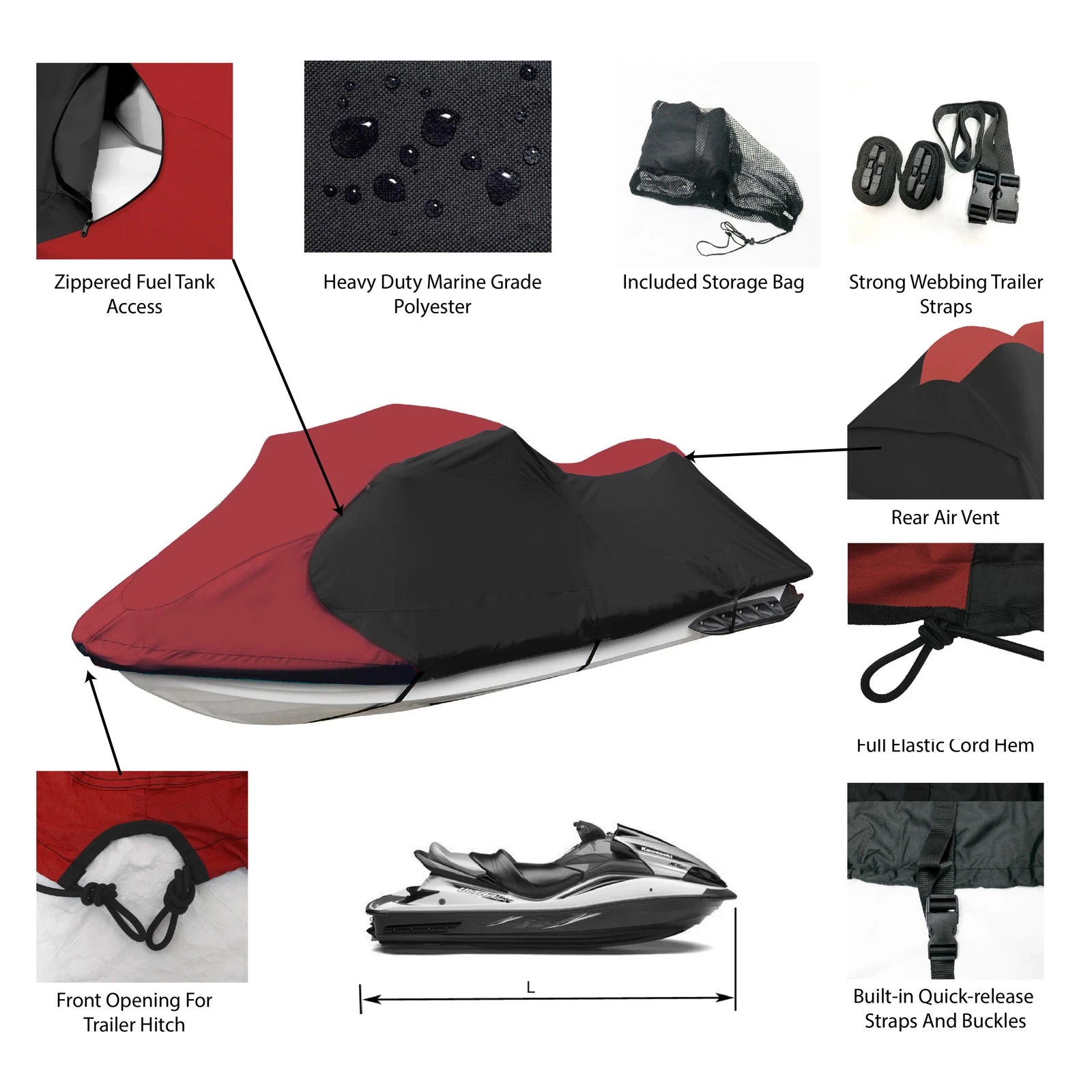 PWC Cover for Yamaha Wave Raider (1994–1997) Maroon/Black Durable