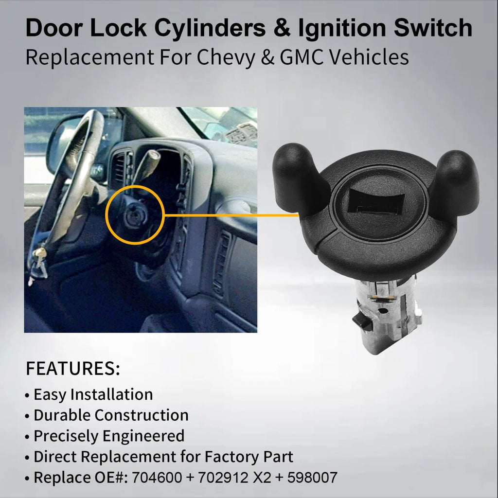 Front Door Lock Cylinders & Ignition Switch for Chevy Tahoe Silverado GMC Sierra (2000–2006)