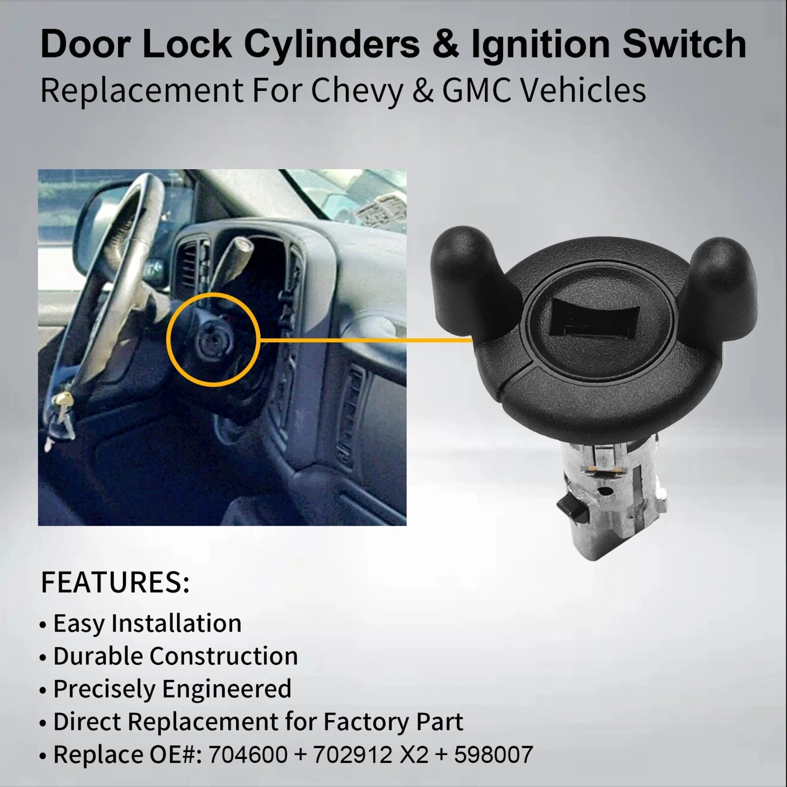 Front Door Lock Cylinders & Ignition Switch for Chevy Tahoe Silverado GMC Sierra (2000–2006)