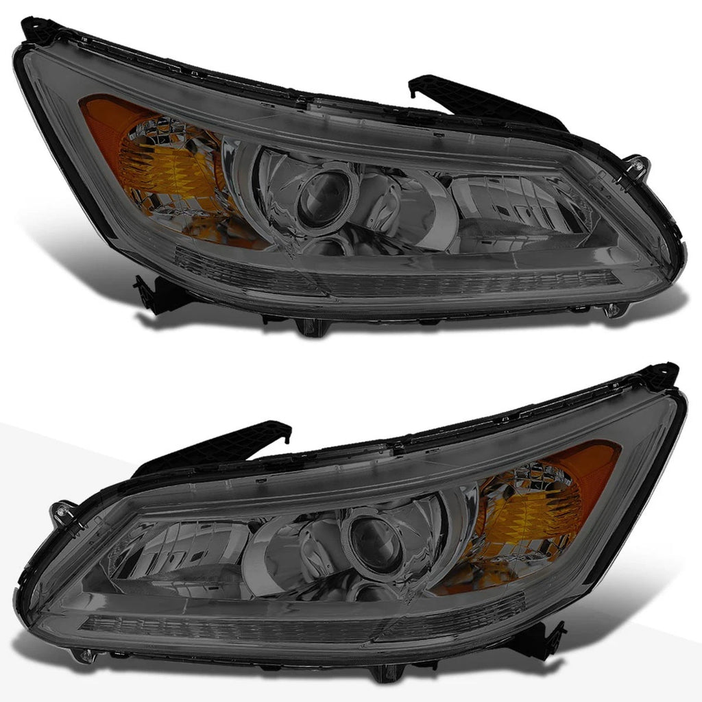 Projector Headlight Pair for Honda Accord (2013–2015) Smoked Lens Amber Corner