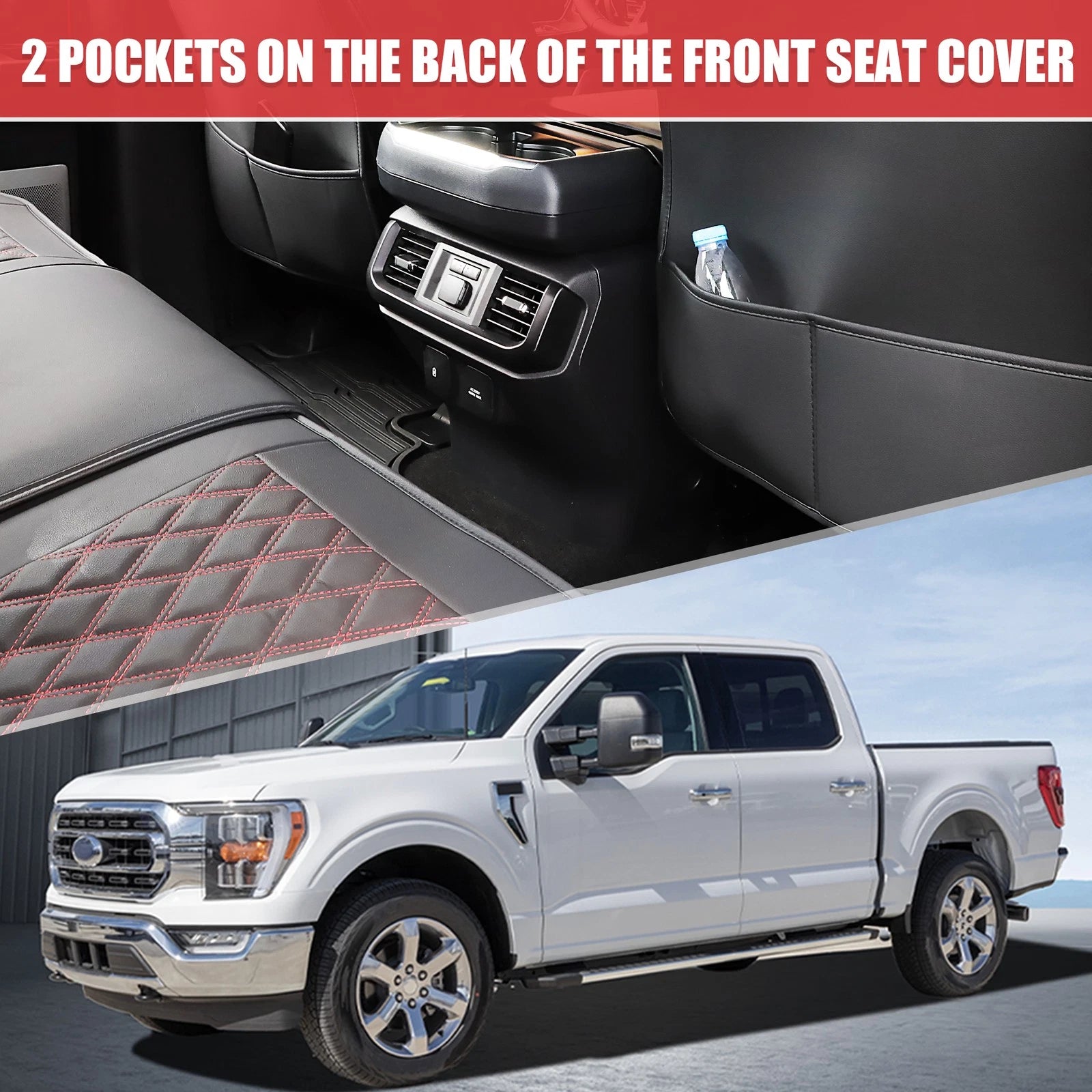Set of 5 Front Rear Seat Covers for Ford F-150 Crew Cab (2009–2023) Black Red