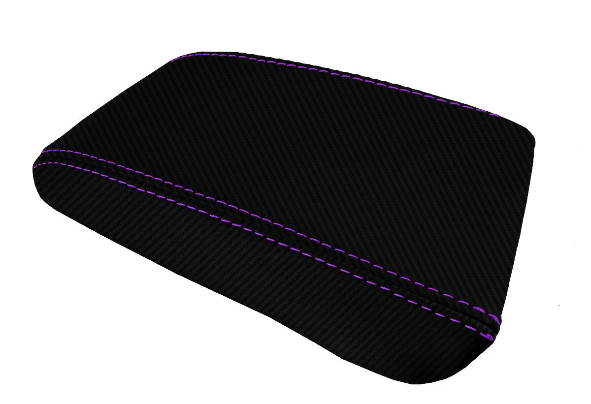 Console Lid Armrest Cover for Nissan Silvia (1989–1993) Carbon Fiber Purple Stitch