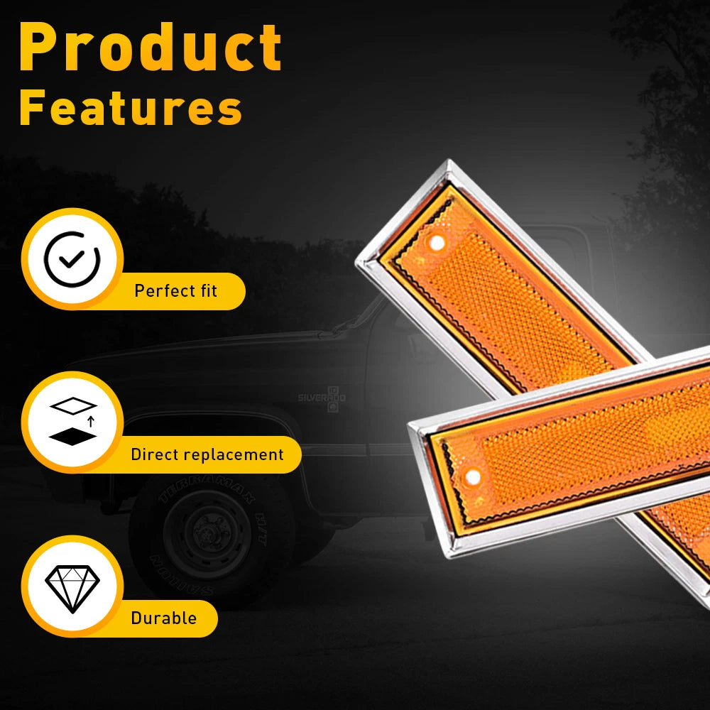 Pair Front Signal Side Marker Lights for GMC Chevy Pickup (1981–1991)