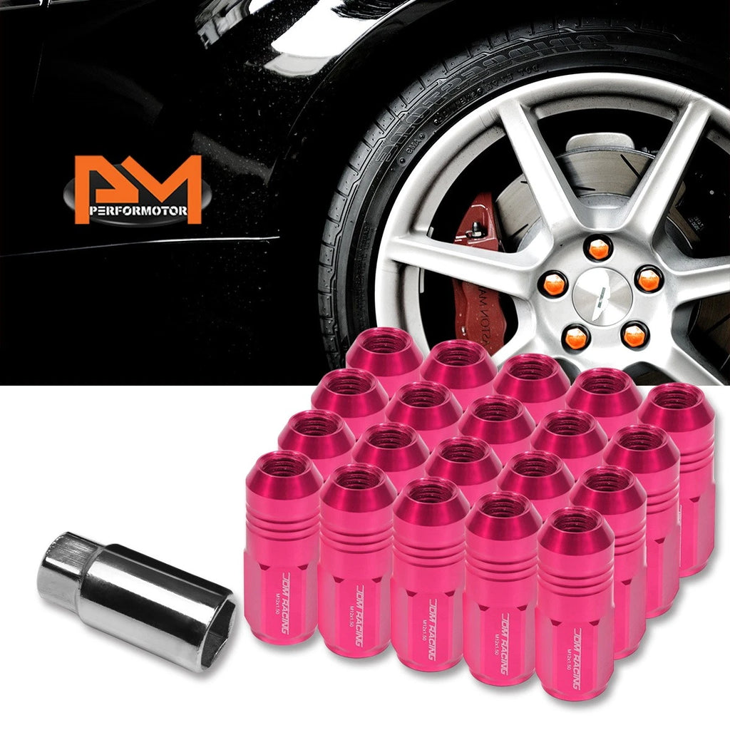 Set of 20 M12X1.5 Pink JDM Closed End Cone Hex Wheel Lug Nuts + Extension 20mm