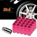 Set of 20 M12X1.5 Pink JDM Closed End Cone Hex Wheel Lug Nuts + Extension 20mm