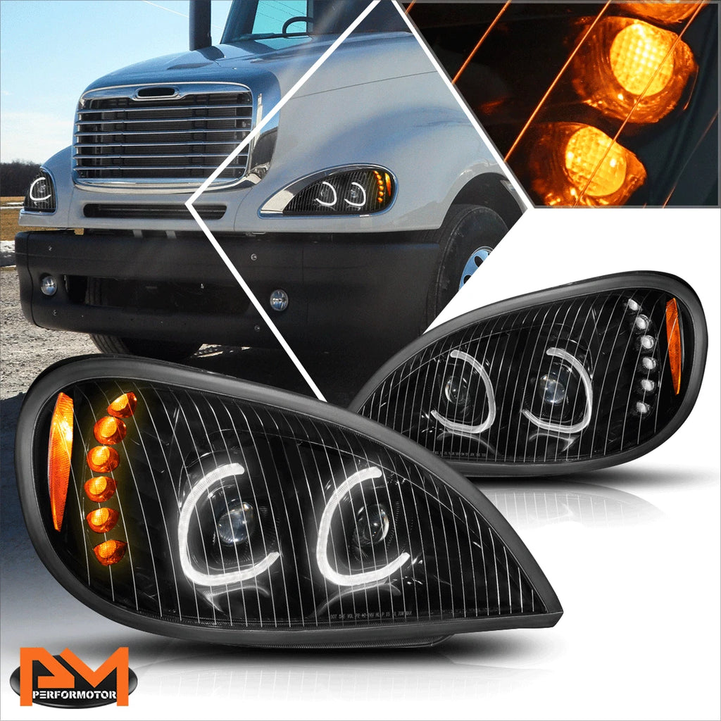 Pair LED DRL Dual Projector Headlights for Freightliner Columbia (2004–2017)
