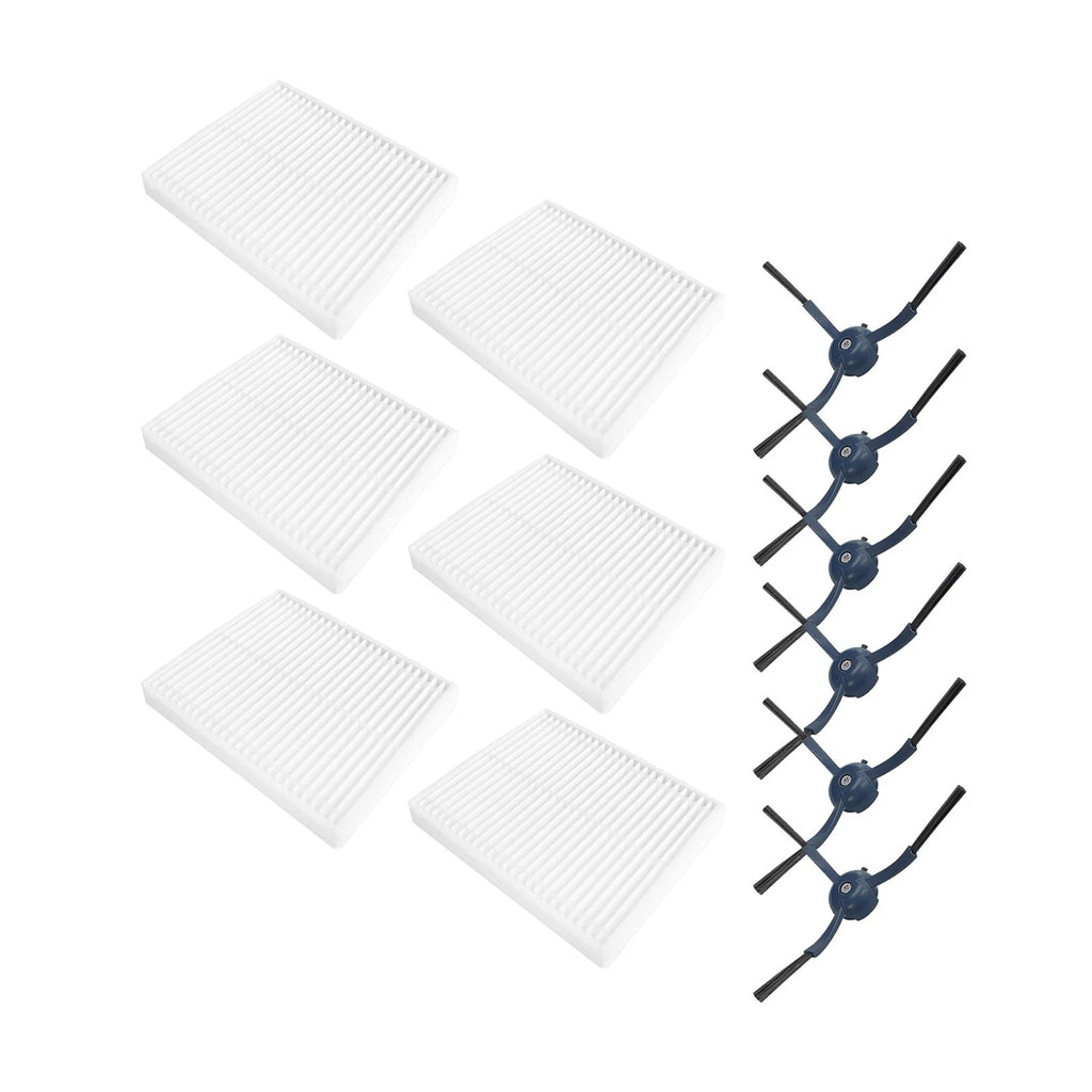 6 HEPA Filters + 6 Side Brushes Replacement Kit for Eufy G50 L60 (N/A)