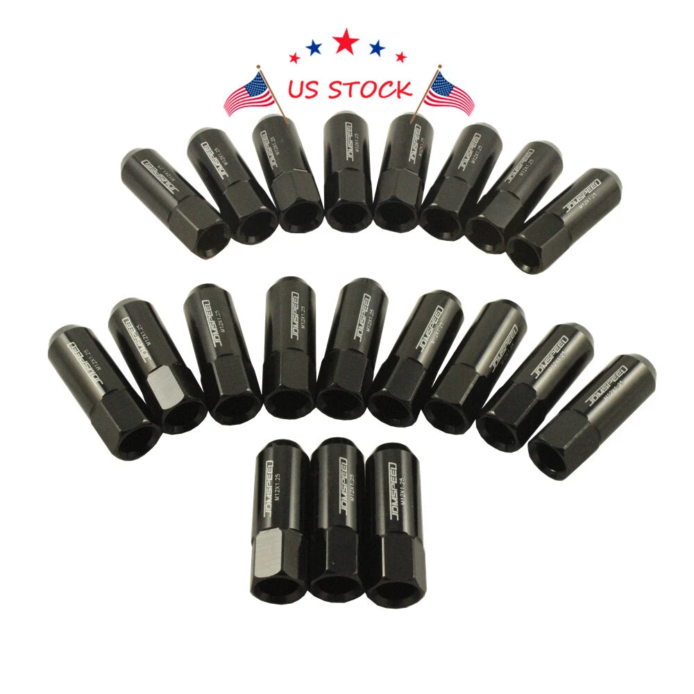 Set of 20 Aluminum Tuner Racing Lug Nuts for JDM Vehicles (60mm, Black)