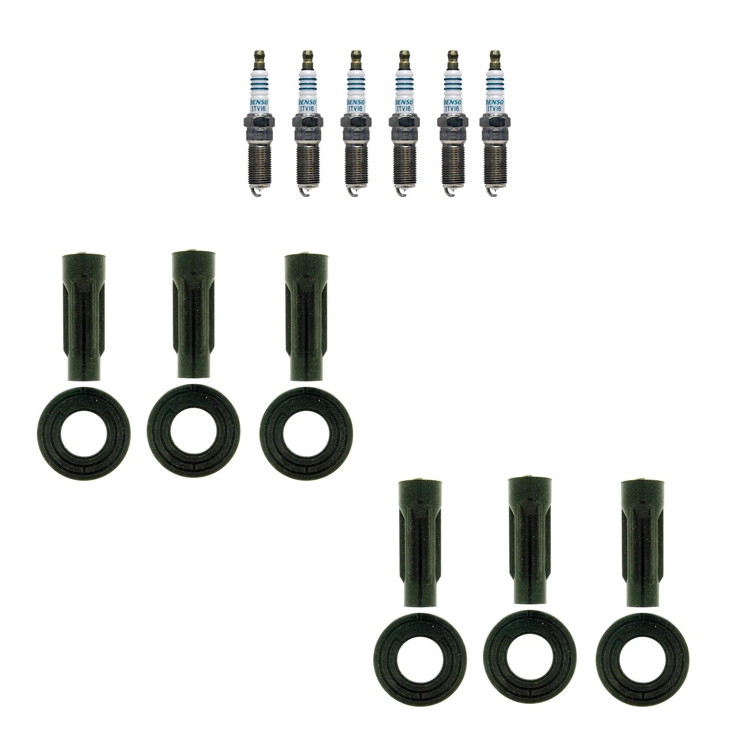 Set of 6 Denso Iridium Spark Plugs & NGK Coil Boots for Mazda Tribute (2009–2011)