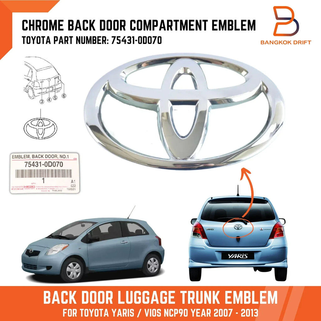Chrome Back Door Trunk Emblem Logo for Toyota Yaris (2005-2013)