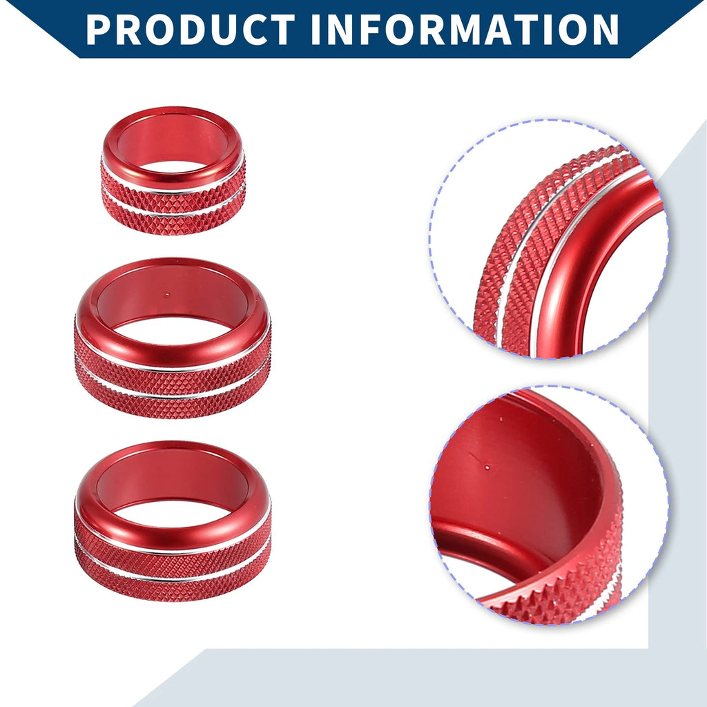 Set of 3 AC Radio Volume Switch Knob Cover Rings for Toyota Supra (2018–2022) Red