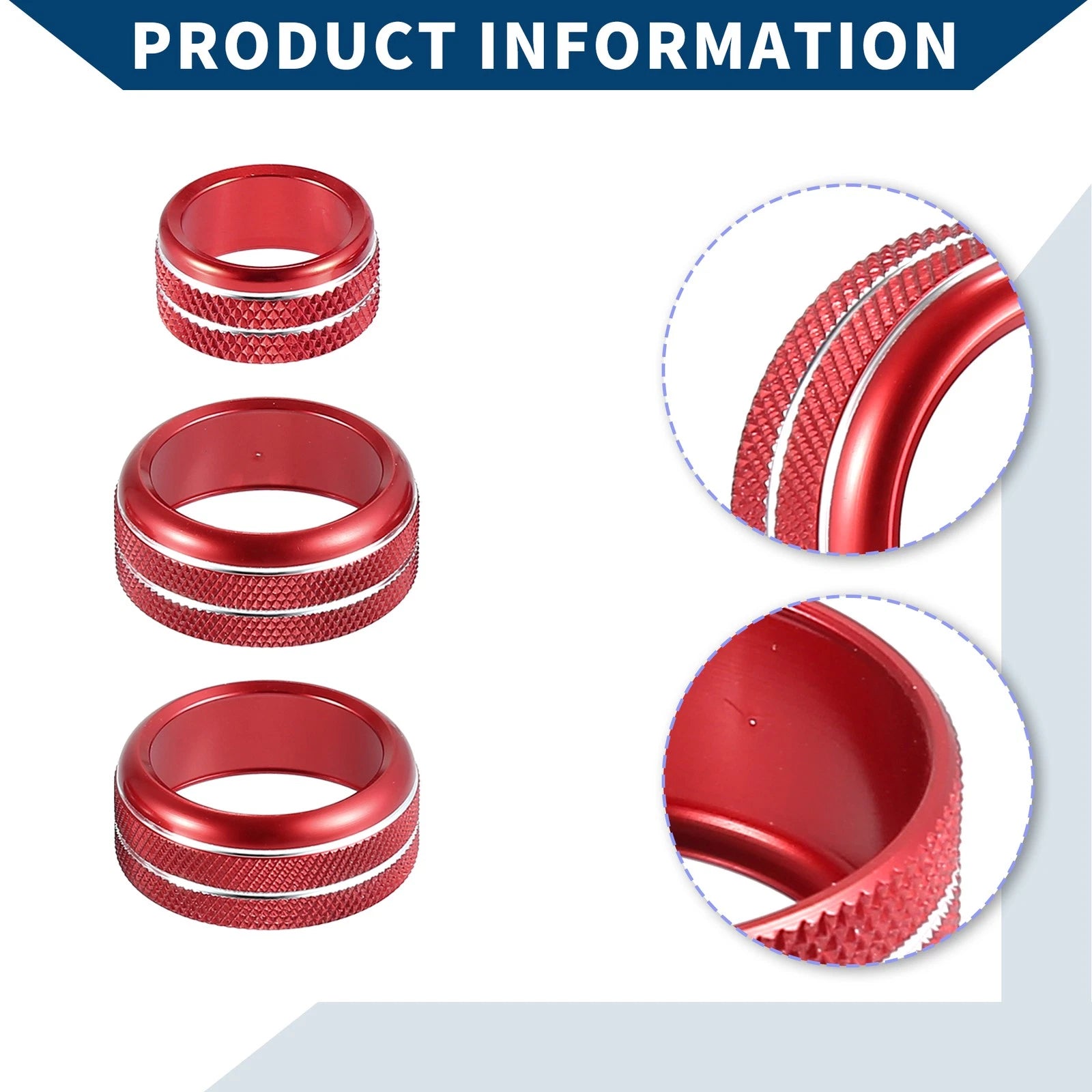 Set of 3 AC Radio Volume Switch Knob Cover Rings for Toyota Supra (2018–2022) Red