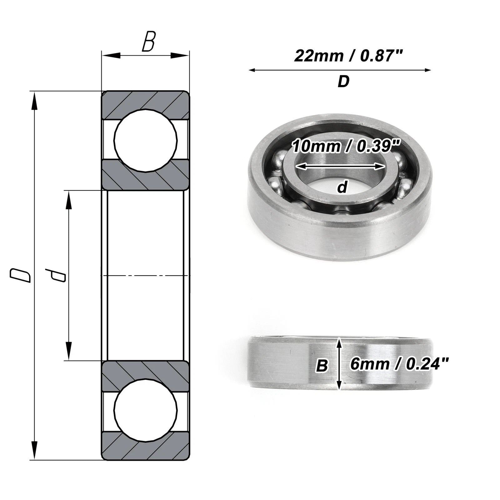 6900 Deep Groove Ball Bearing for Scooter Skateboard Wheel (10x22x6mm)