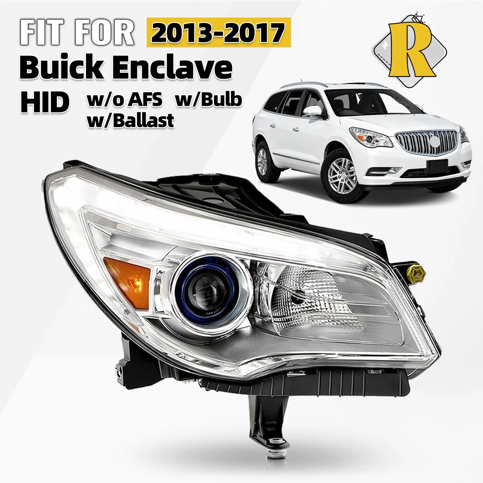 HID/Xenon Headlight for Buick Enclave (2013–2017) Passenger Side w/Bulb