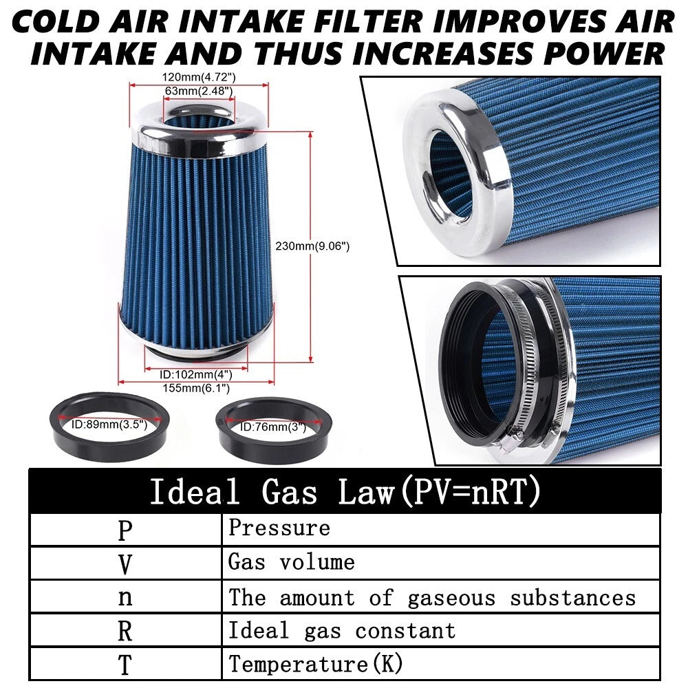 High Flow Air Intake Filter for Universal Clamp On (9" Tall, 3"-4" Inlet)