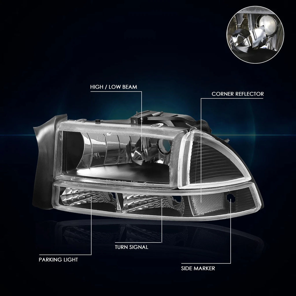 Headlight Lamp for Dodge Dakota Durango (1997–2004) Black Housing Clear Corner