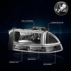 Headlight Lamp for Dodge Dakota Durango (1997–2004) Black Housing Clear Corner