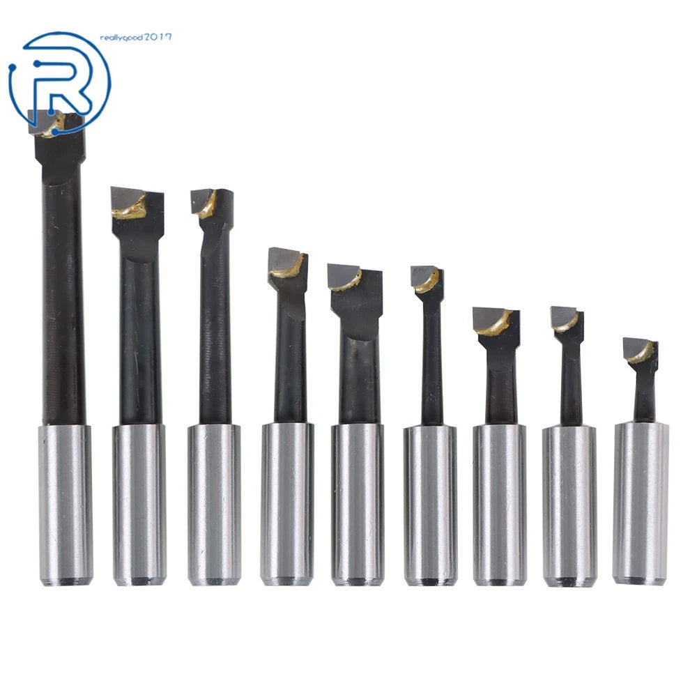9 Piece Carbide Boring Bar Set with 2" Boring Head for R8 Shank