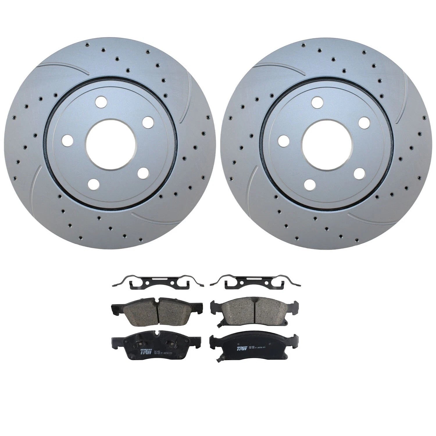 Front Brake Kit Set of 4 Drilled Rotors & TRW Pro Ceramic Pads for Dodge Jeep
