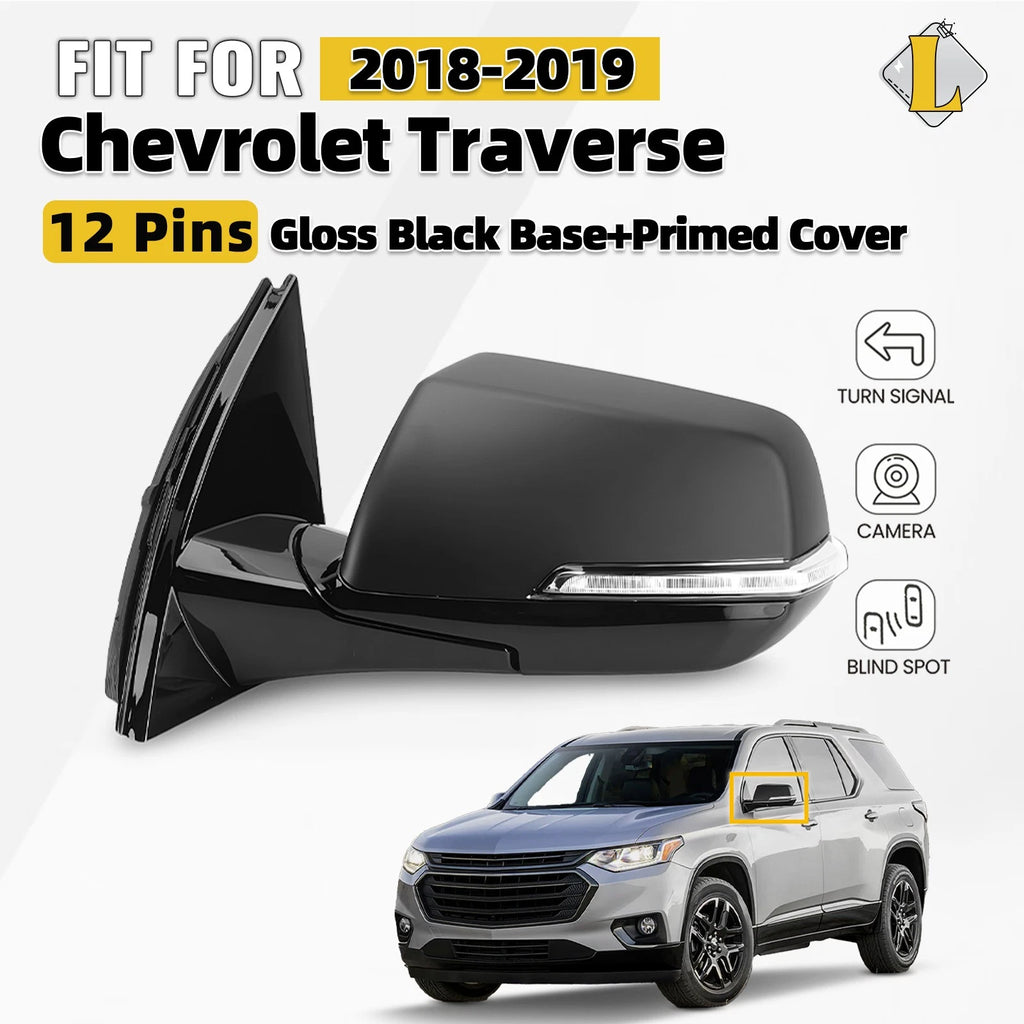 Side Mirror for Chevy Traverse (2018–2019) W/BSD, Camera, Turn Signal, 12 Pin Left