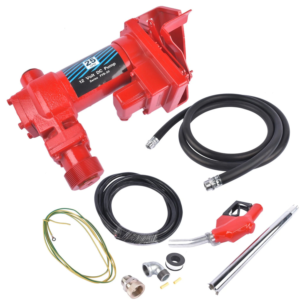 25 GPM 12V Fuel Transfer Pump with Automatic Nozzle Kit for