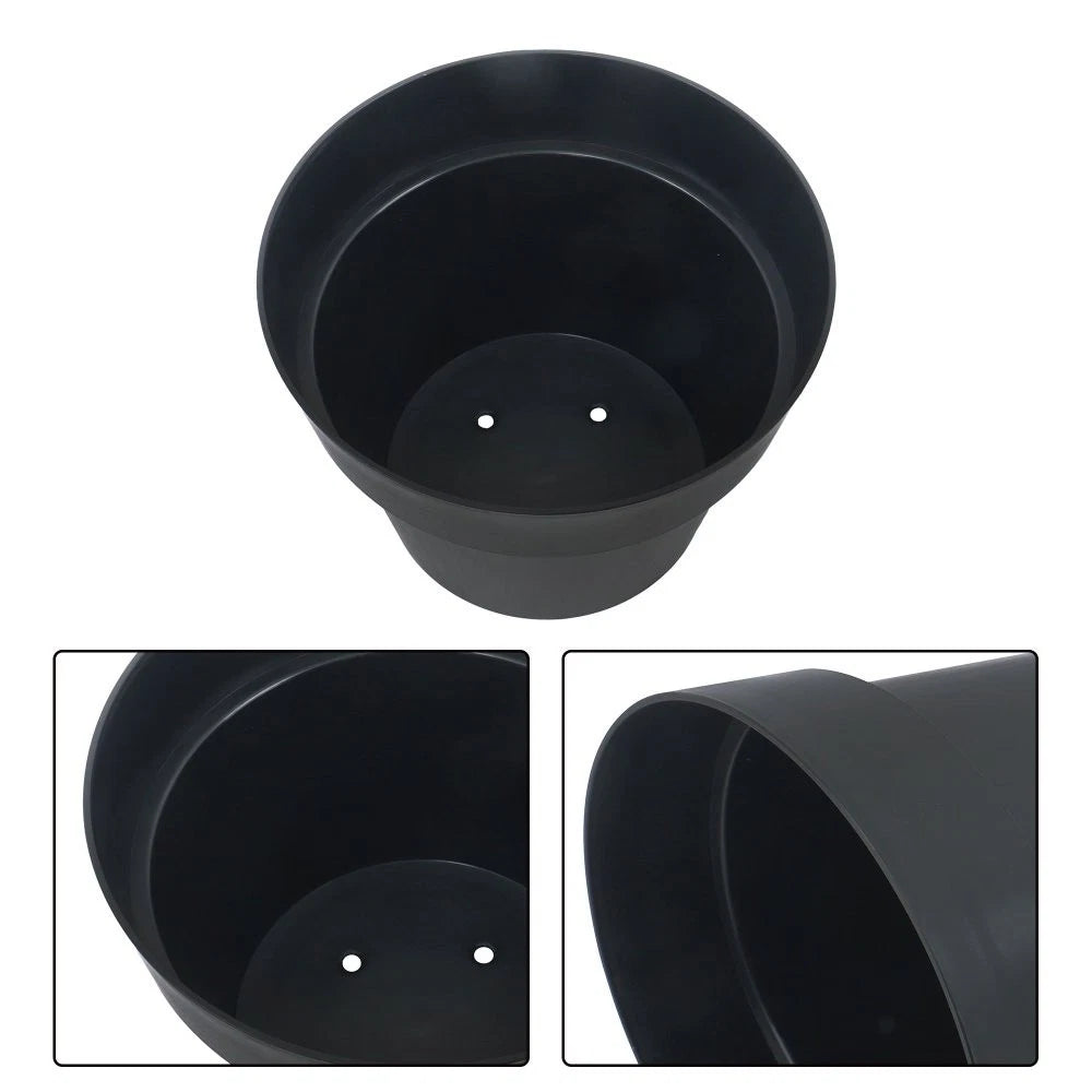 Set of 5 Gallon 12 Inch Black Plastic Round Pots for Plants