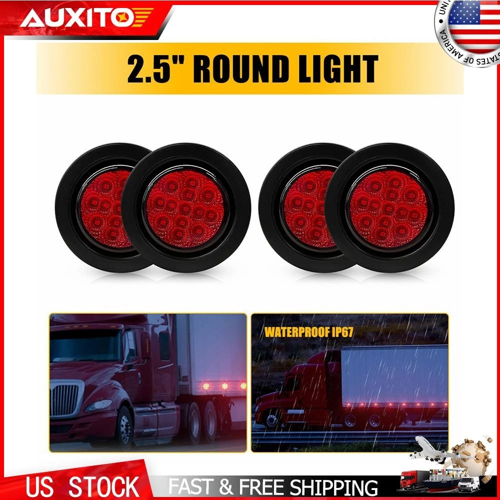 4pc DOT Grommet Flush-Mount Red 2.5 Inch Round Trailer LED Marker Lights