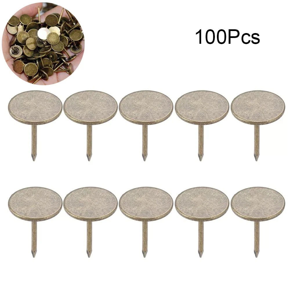 100pcs Antique Bronze Flat Head Upholstery Nails Push Pins Hardware