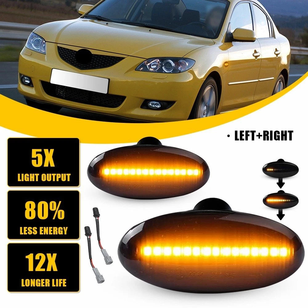 Set of 2 Smoke Lens Amber LED Front Fender Side Marker Lights for Mazda 2/3/5/MPV