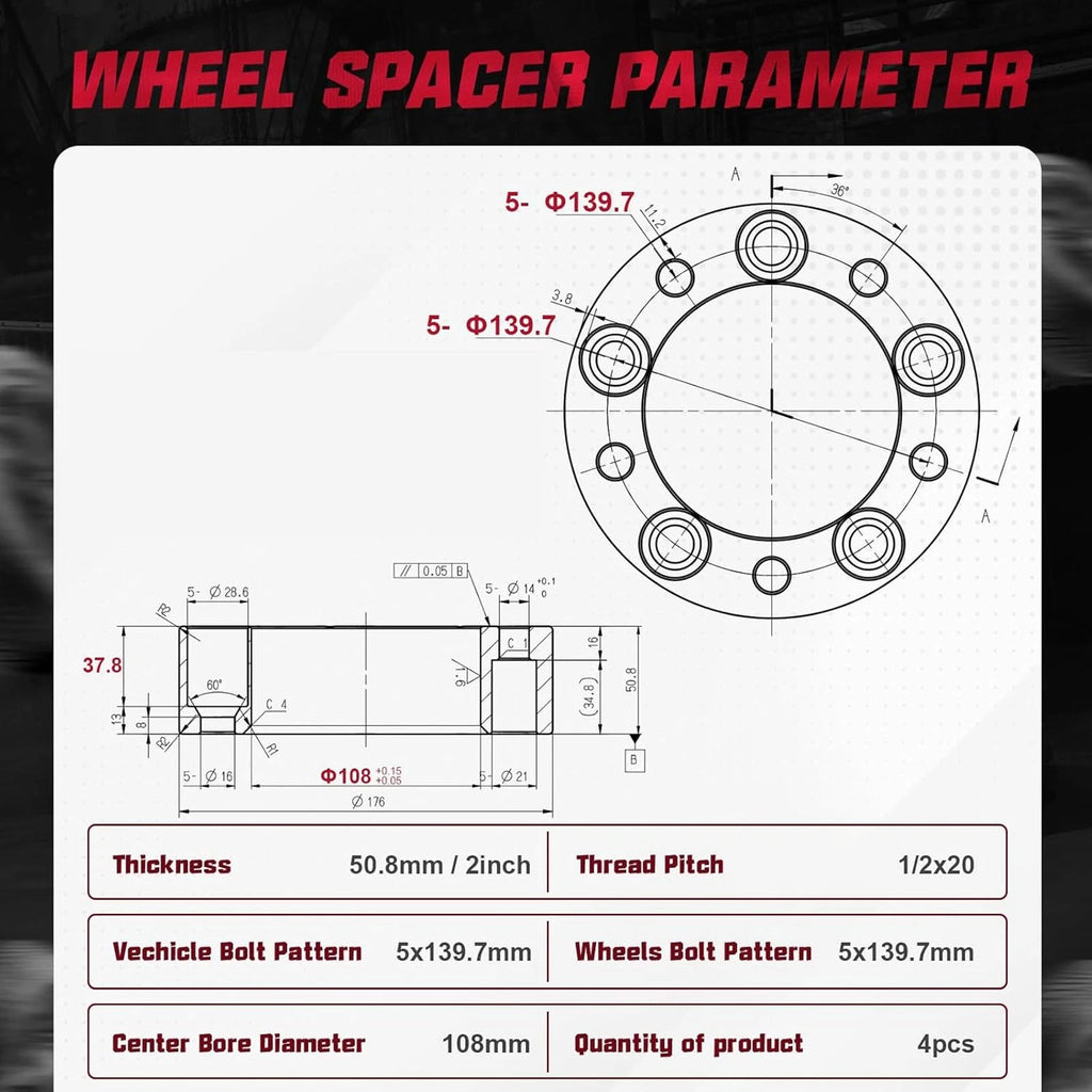 Set of 4 Wheel Spacers for Jeep CJ5 (1959–1983) 2 Inch 5x5.5 5x139.7