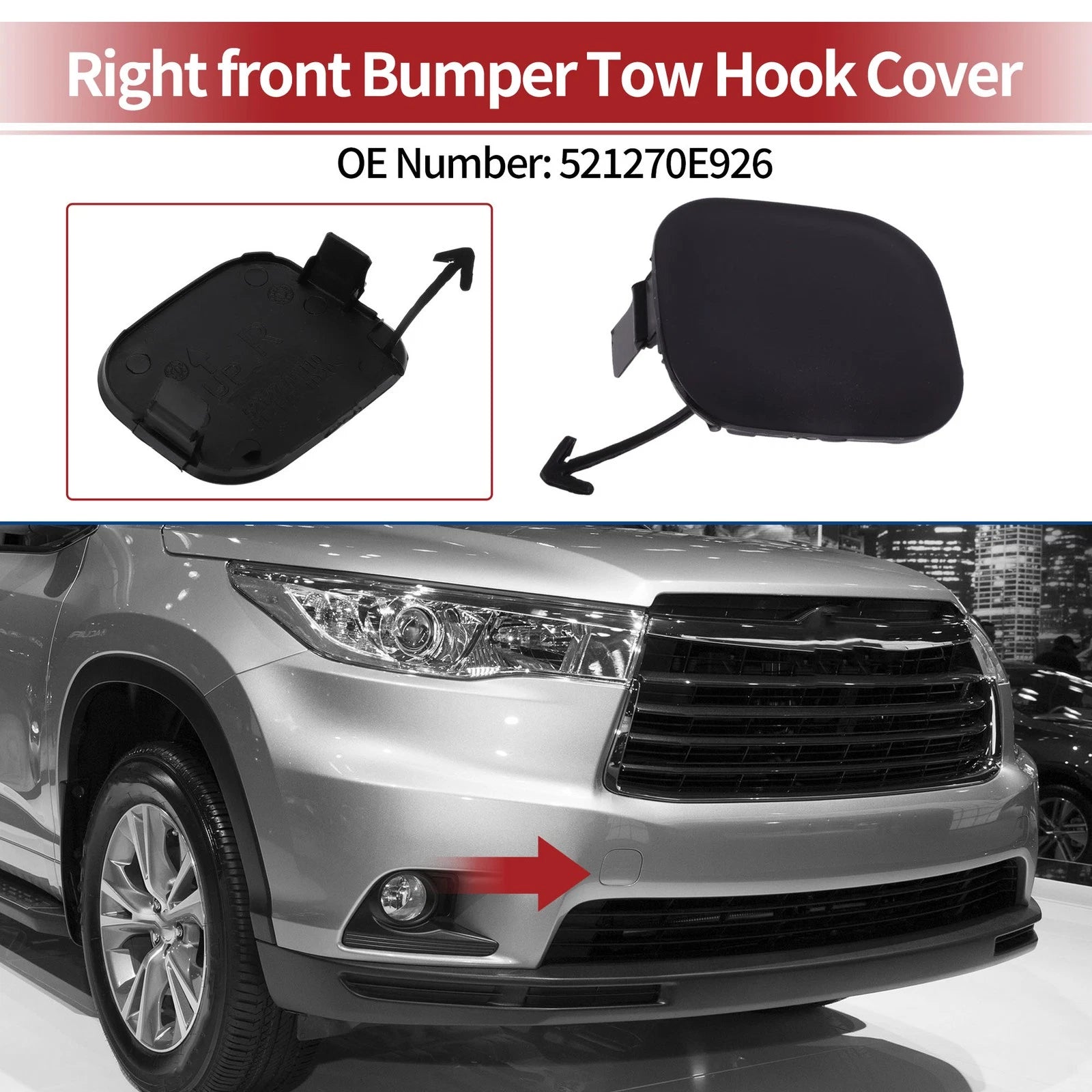 Tow Hook Cover Cap for Toyota Highlander (No. 521270E926) (2014–2019) Black