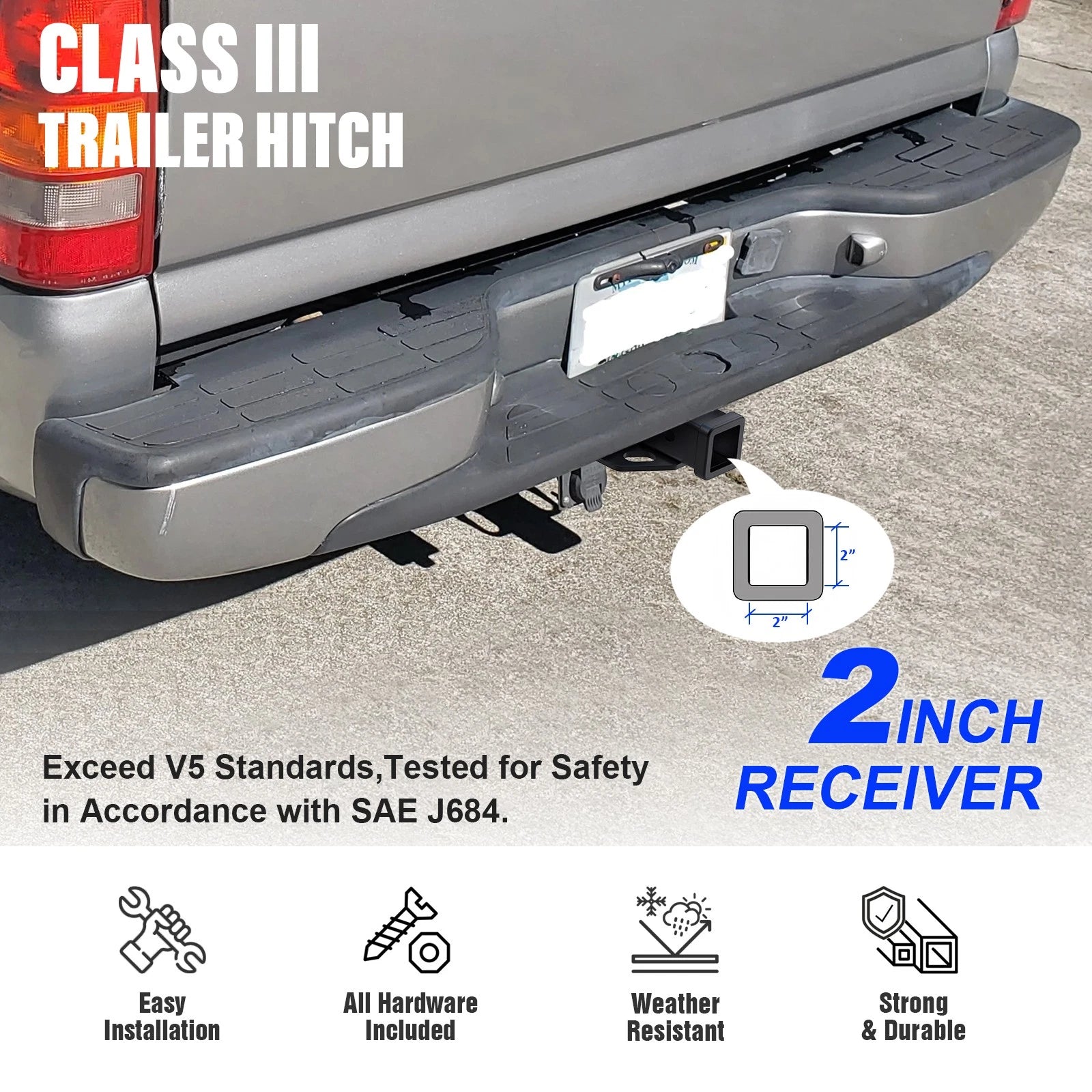 Towing Hitch Receiver Class 3 for GMC Sierra 1500/Chevrolet Silverado 1500 (2014–2023)