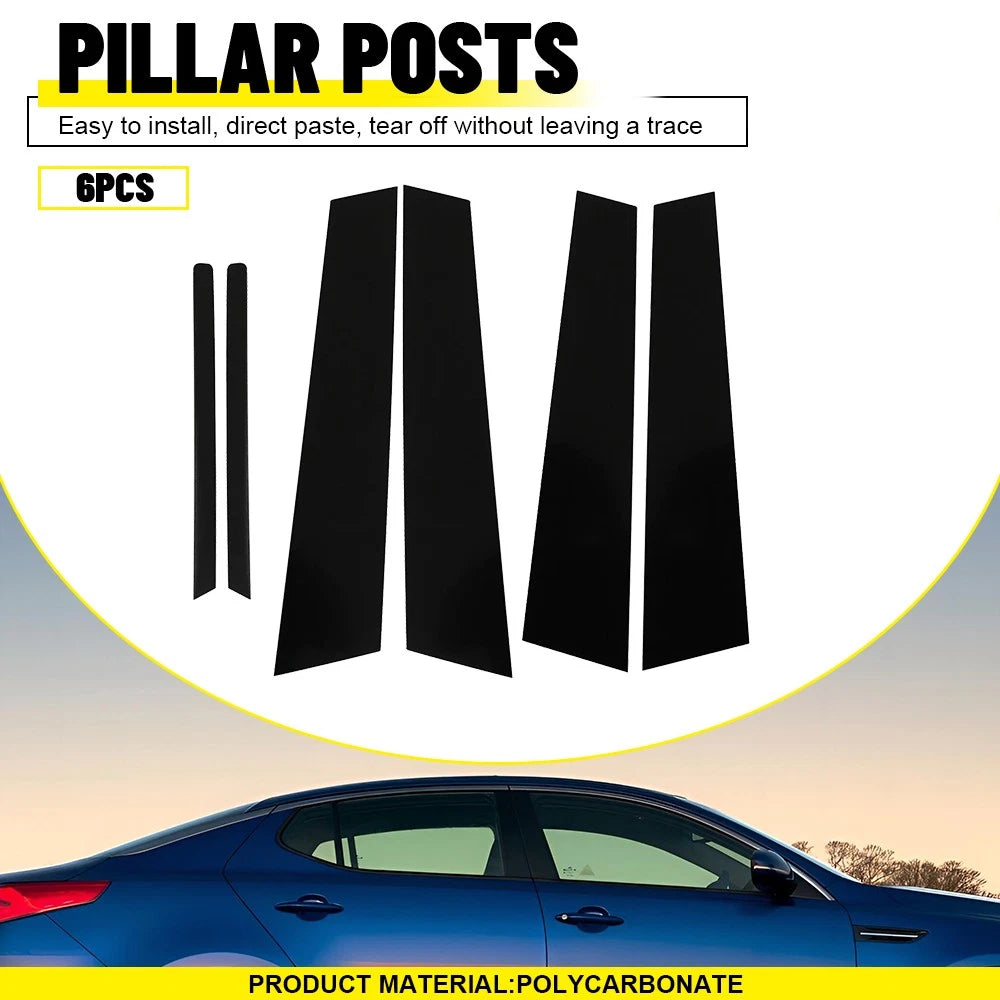 Set of 6 Black Window Pillar Posts for Kia Optima (2011–2015)